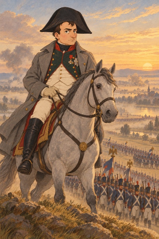 Napoleon on a grey horse.